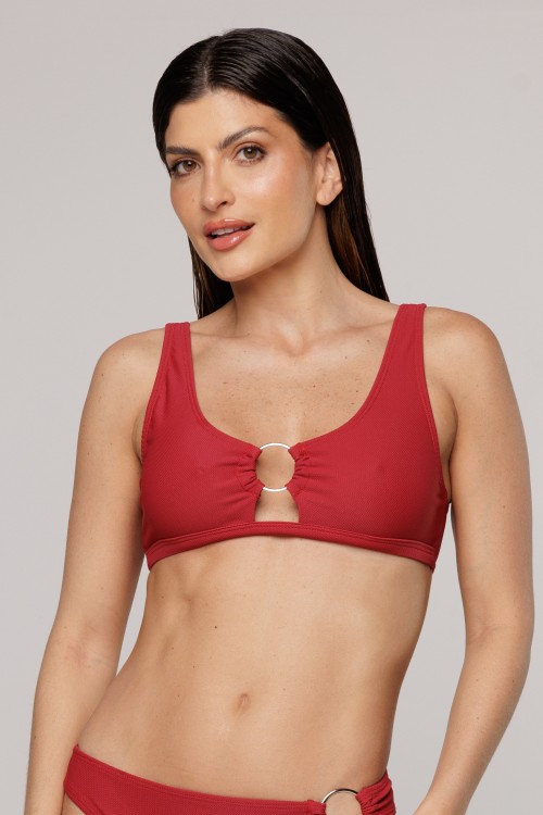 Top Biquini Argola Central Rubro