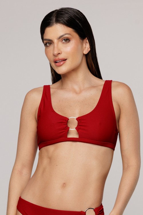 Top Biquini Argola Central Rubro