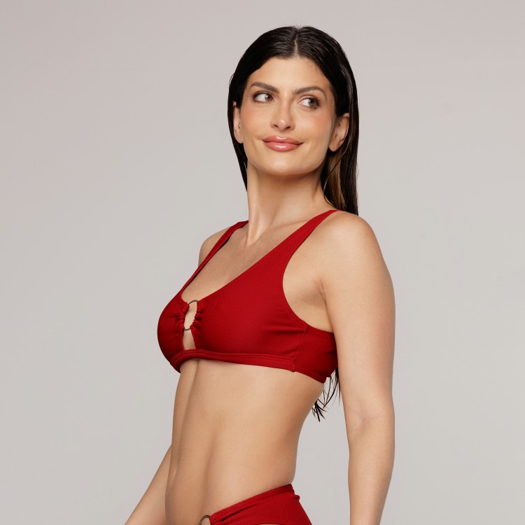Top Biquini Argola Central Rubro