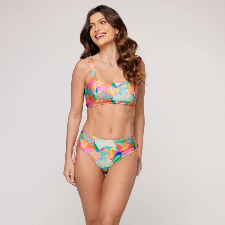 Top Biquini Decote Quadrado Estampa Solar