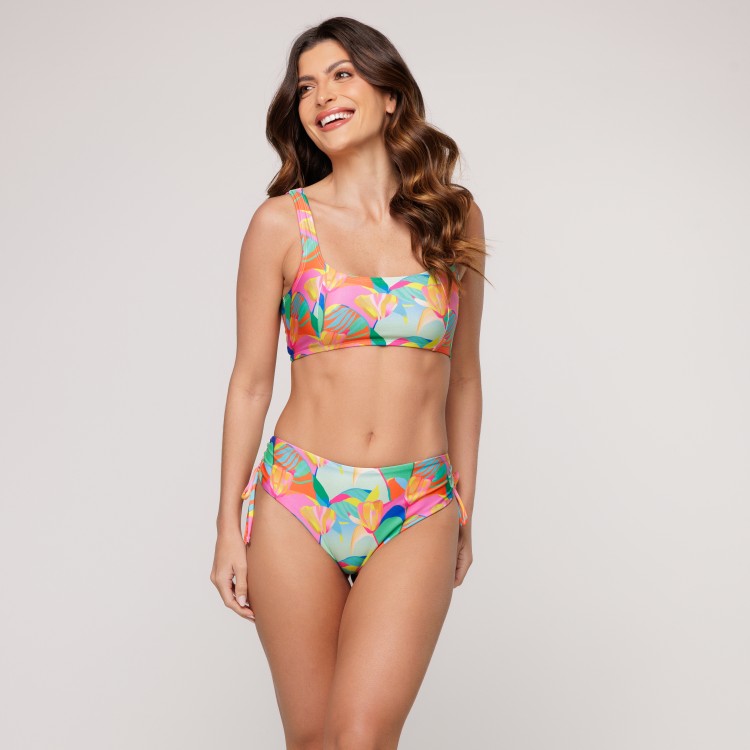 Top Biquini Decote Quadrado Estampa Solar