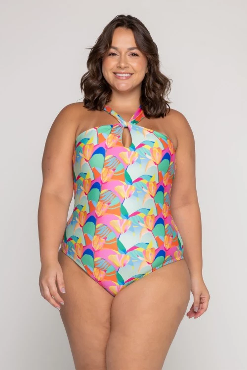 Body Maiô Decote Alto Estampa Solar