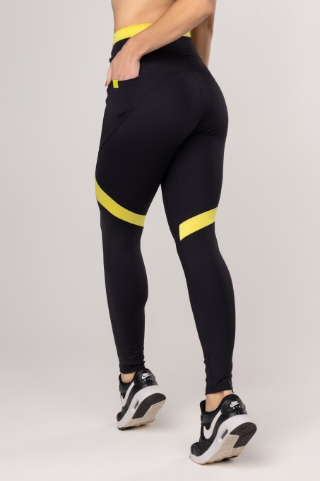 Calça Legging com Bolso Preta/Verde Lima