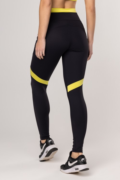 Calça Legging com Bolso Preta/Verde Lima