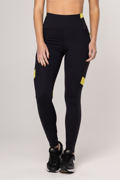 Calça Legging com Bolso Preta/Verde Lima
