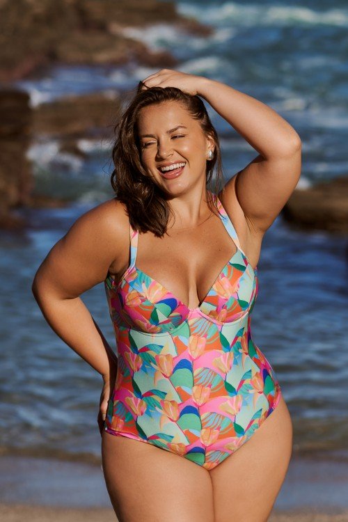 Body Maiô Meia Taça com Bojo Estampa Solar