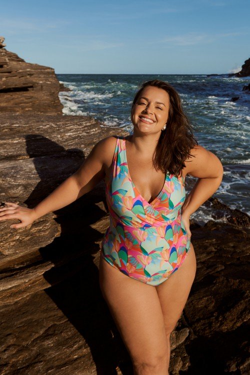 Body Maiô Decote Transpassado Estampa Solar