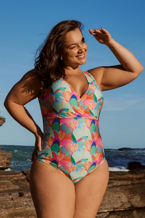 Body Maiô Decote Transpassado Estampa Solar