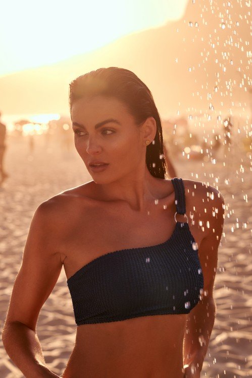 Top Biquini Um Ombro Só Detalhe Argola  Azul Escuro