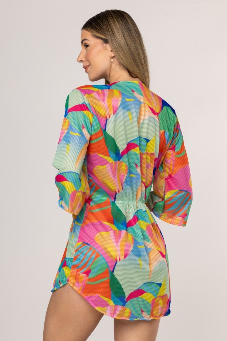 Saída De Praia Kaftan Curto Estampa Solar