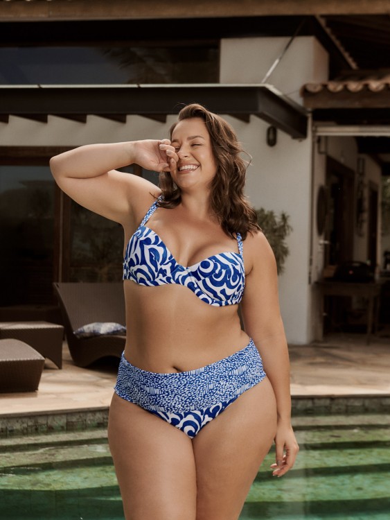 Top Biquini Meia Taça Com Bojo Estampa Wave