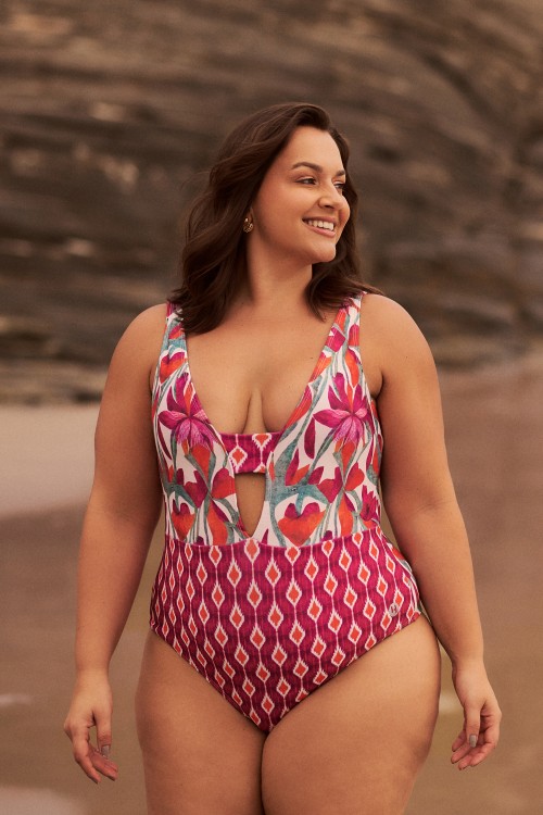 Body Maiô Sublimado Com  Decote Estampa Flower