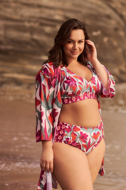 Saída De Praia Kaftan Curto Estampa Flower