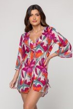 Saída De Praia Kaftan Curto Estampa Flower