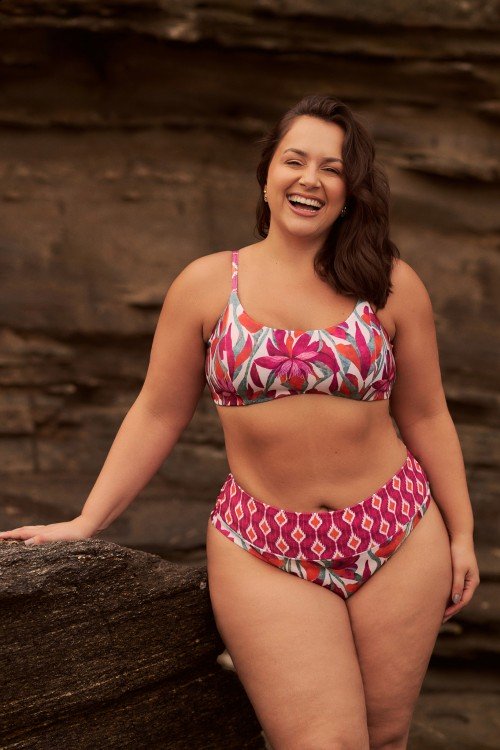 Calcinha Biquini Cós Alto Fio Duplo Estampa Flower