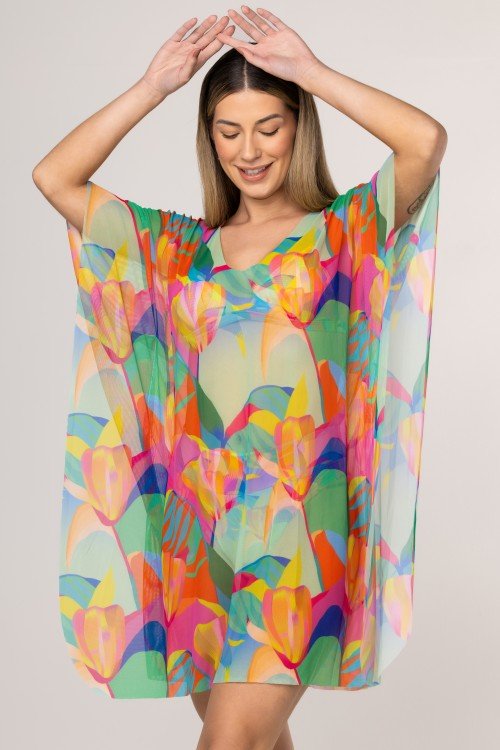 Saída de Praia Manga Morcego Estampa Solar