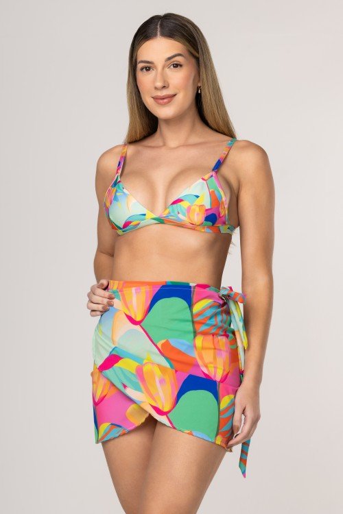 Saia Pareô Transpassada Curta Estampa Solar E382