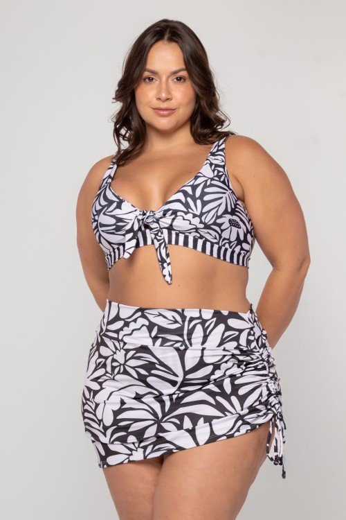 Saia com Lateral Franzida Estampa Orgânico