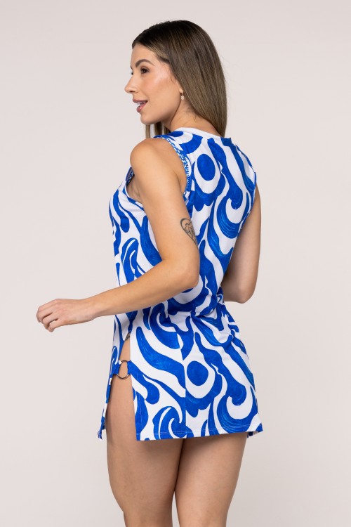 Saída de Praia Com Argola Lateral Estampa Wave