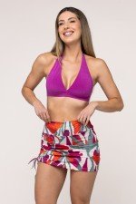 Saia com Lateral Franzida Estampa Flower