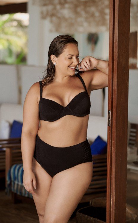 Calcinha Biquini Cintura Alta Com Franzido Preta