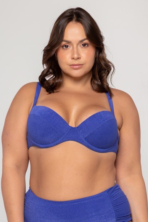Top Biquini Meia Taça Com Bojo Azul