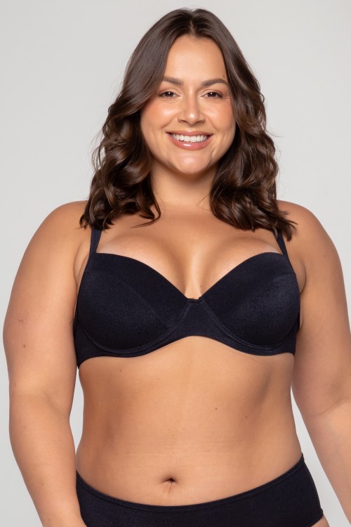 Top Biquini Meia Taça Com Bojo Preto