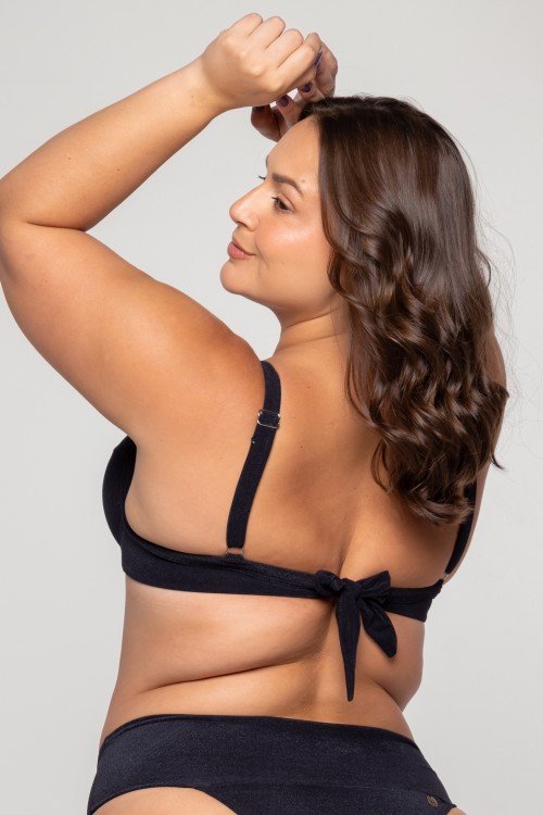 Top Biquini Meia Taça Com Bojo Preto