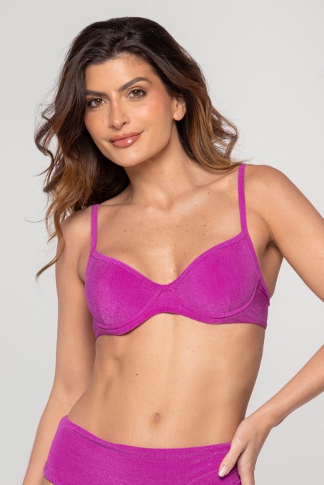 Top Biquini Meia Taça Com Roxo Escuro