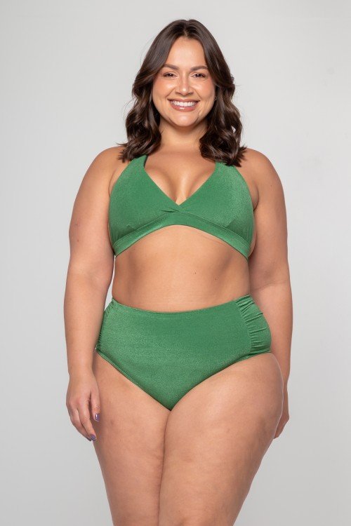 Calcinha Biquini Cintura Alta Com Franzido Vd.Foliage