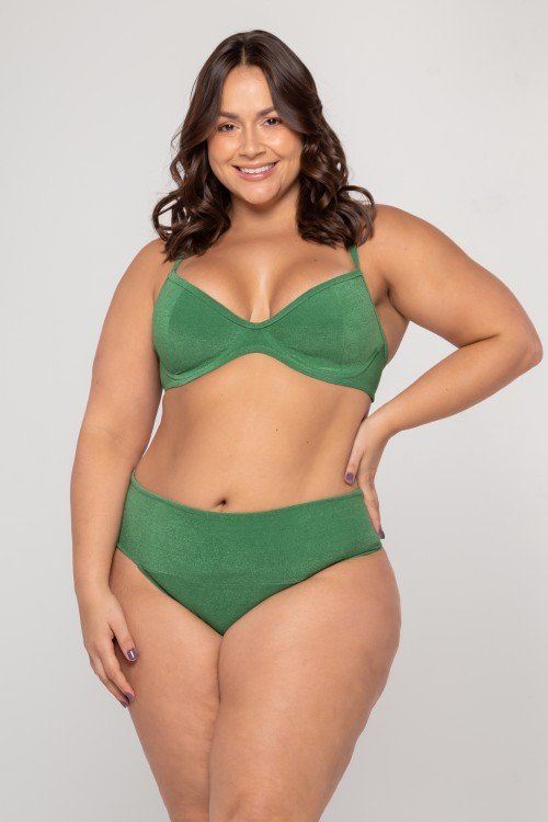 Calcinha Biquini Com Pala Larga Verde Foliage