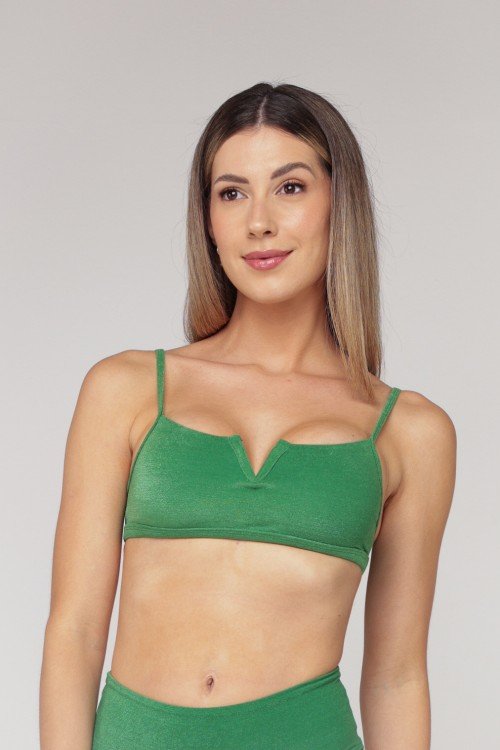 Cropped Biquini com Aro Em V Com Bojo Removível Verde Foliage