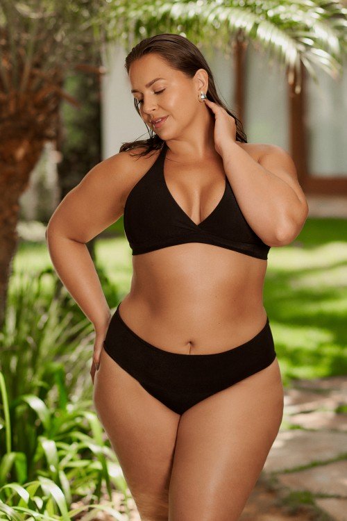 Top Biquini Cortinão Com Pala Larga Preto