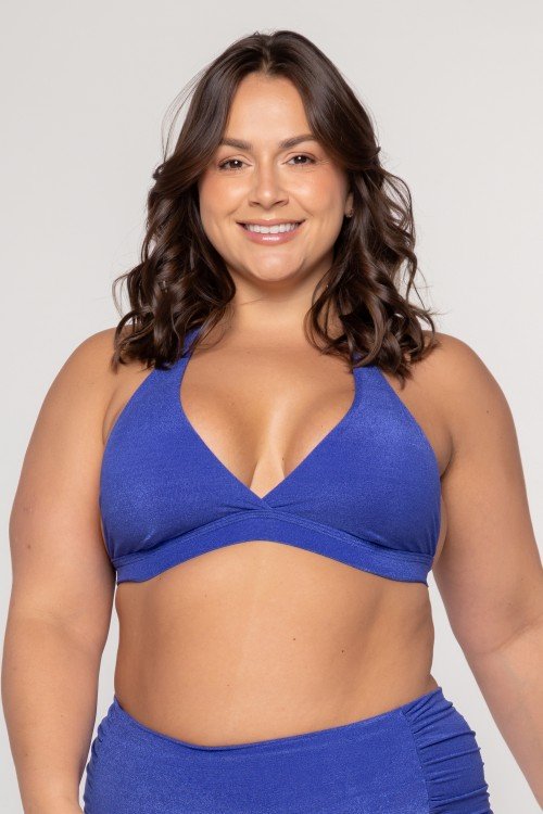 Top Biquini Cortinão Com Pala Larga Azul
