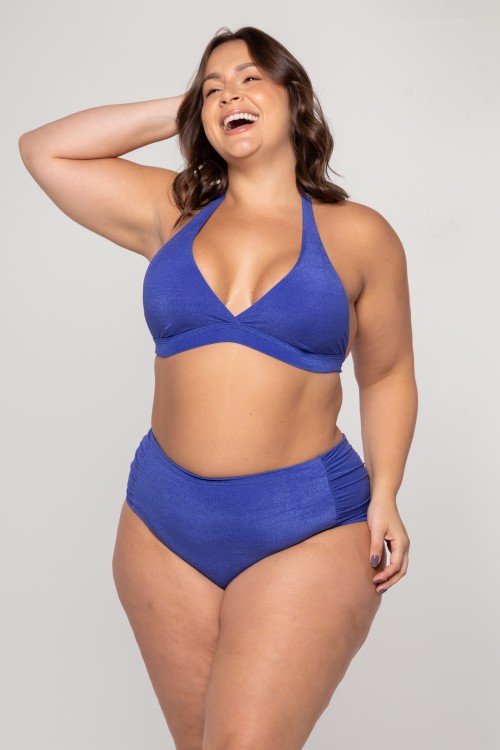 Top Biquini Cortinão Com Pala Larga Azul