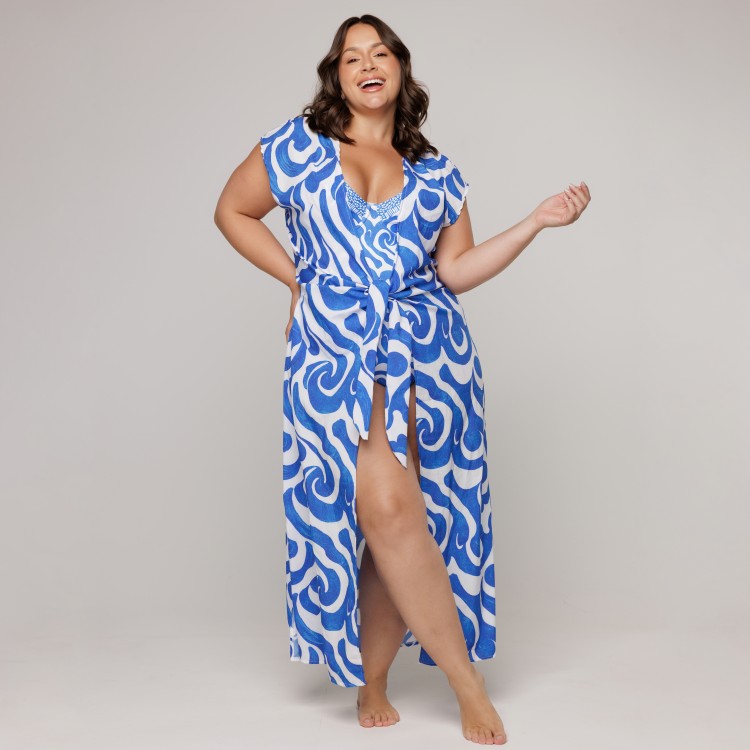 Kaftan Midi Com Estampa Wave