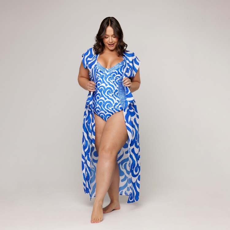 Kaftan Midi Com Estampa Wave