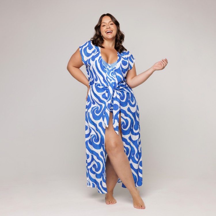 Kaftan Midi Com Estampa Wave
