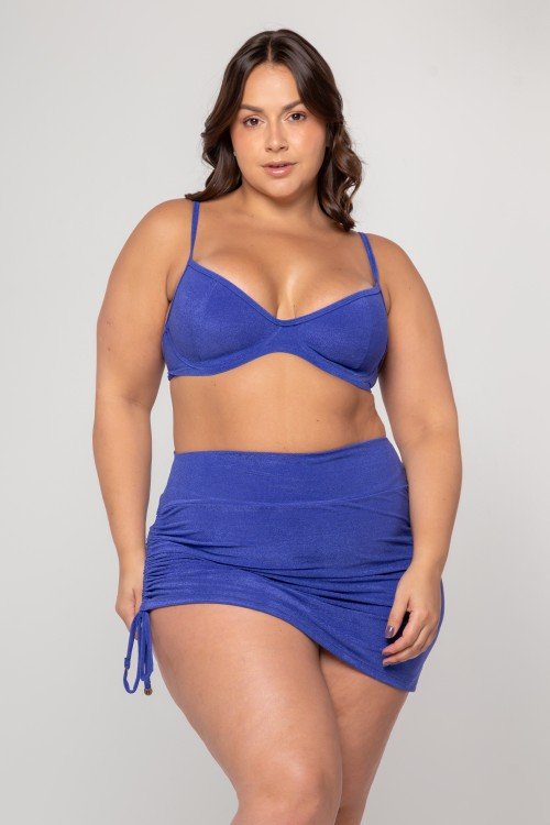 Saia Com Detalhe Franzido Na Lateral Azul Brilho