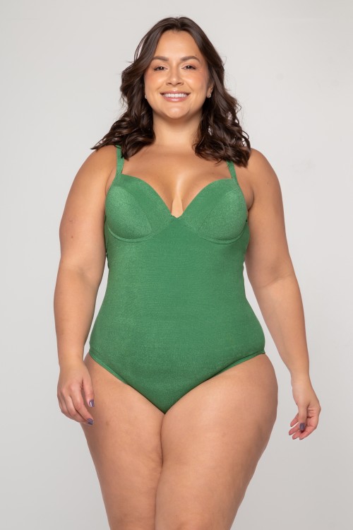 Body Maiô Meia Taça com Bojo Verde Foliage