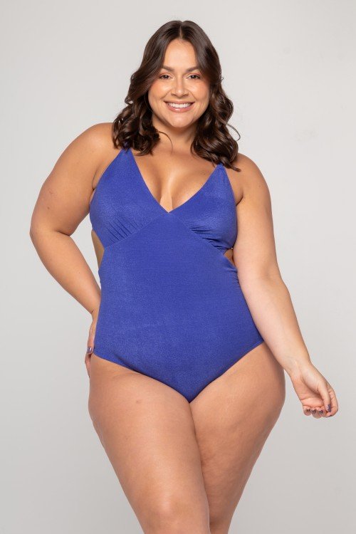 Body Maio Recorte Lateral Liso Azul