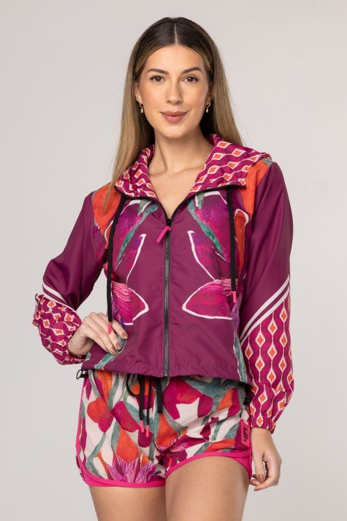 Casaco Corta Vento Estampa Flower