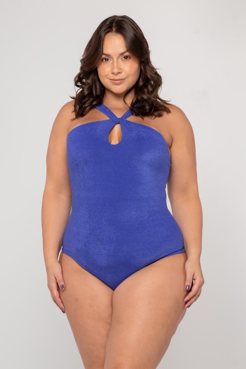 Body Maiô Decote Alto Azul