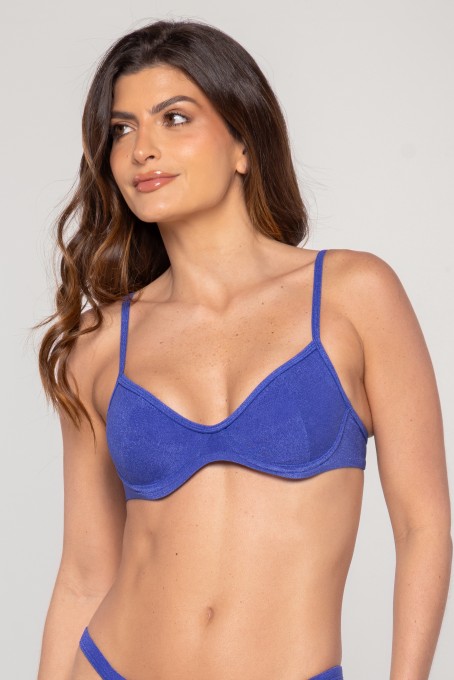 Top Biquini Meia Taça Com Aro Azul