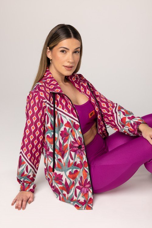 Parka Corta Vento Estampa Flower