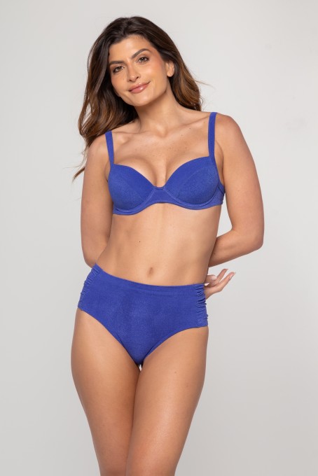 Calcinha Biquini Cintura Alta Com Franzido Azul