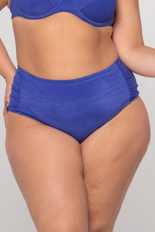 Calcinha Biquini Cintura Alta Com Franzido Azul
