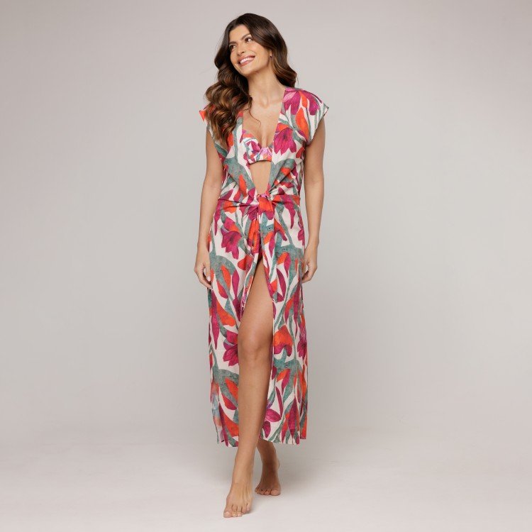 Kaftan Midi Com Estampa Flower