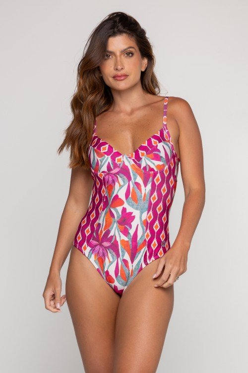 Body Maiô Meia Taça com Aro Estampa Flower