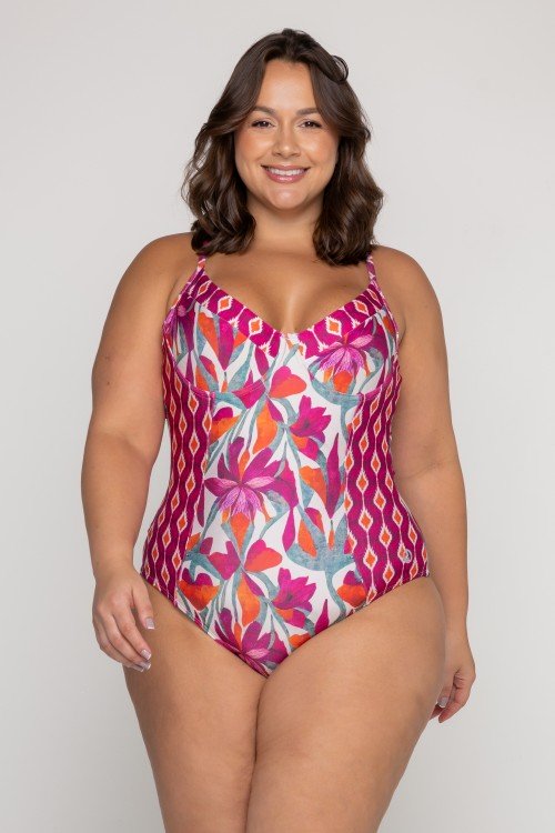 Body Maiô Meia Taça com Aro Estampa Flower